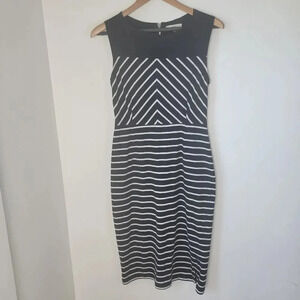Synergy Organic Black‎ and White Striped Cotton Calf Length Dress